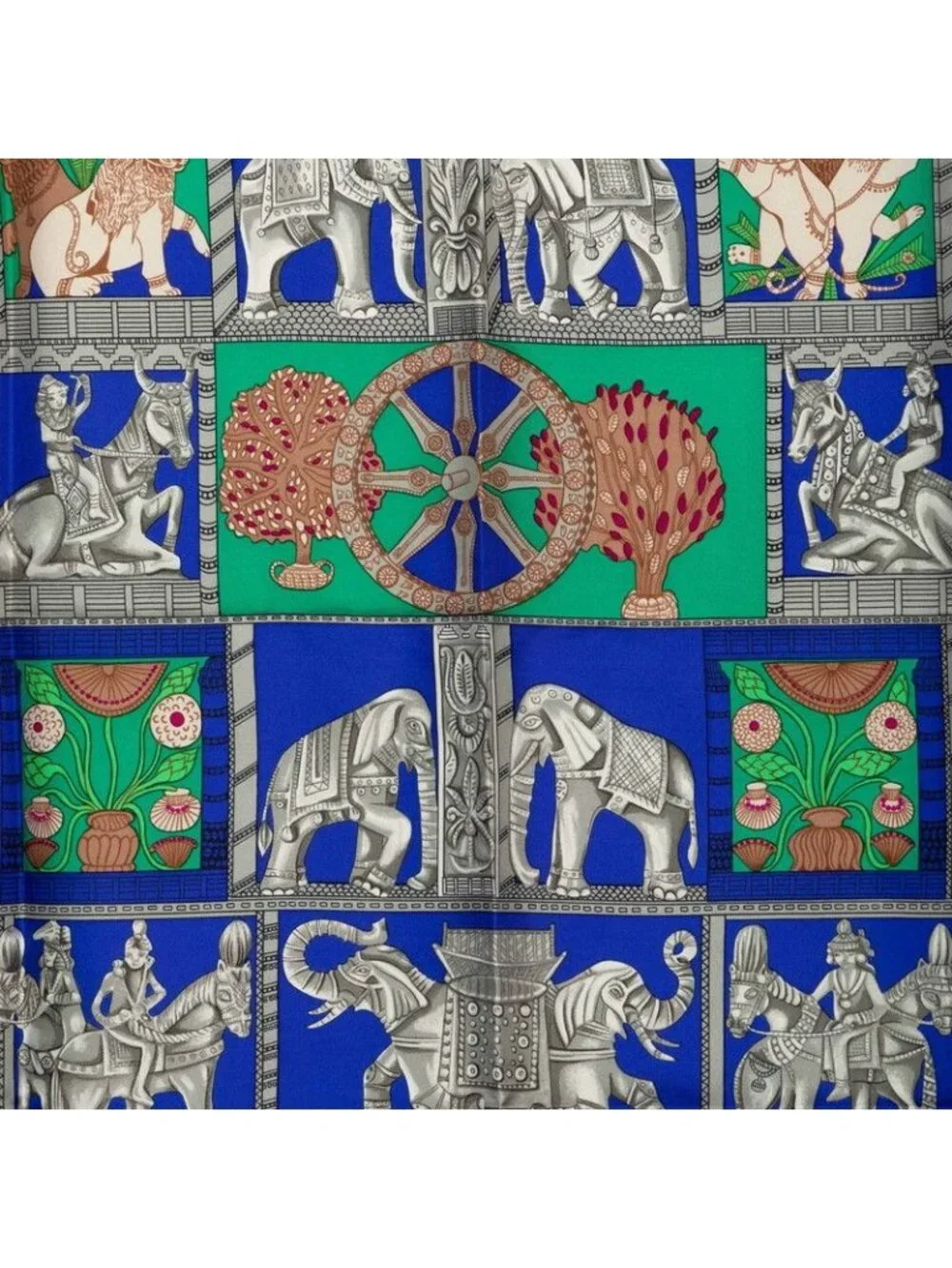 Hermes Carre 90 Torana Tower Scarf Green Multicolor Silk